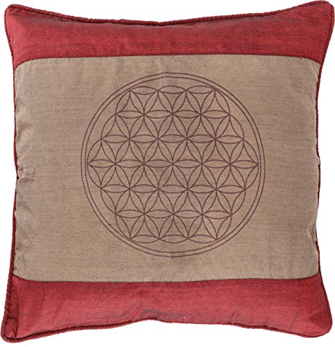 GURU SHOP Retro Kissenhülle, Kissenbezug, Dekokissen - Blume des Lebens Rot, Synthetisch, Size:50x50 cm