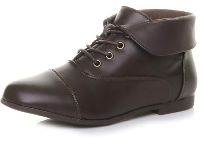 AJVANI Womens ladies low heel flat lace up fold over cuff victorian vintage style pixie ankle boots booties size
