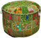 Aakriti Indischer Pouf Fußhocker Mit Stickerei, Baumwolle, Osmanische Abdeckung Mit Ethnischem Dekor - Grün, 46x33 cm