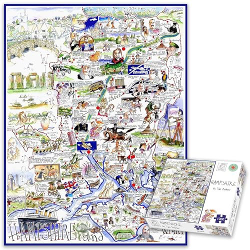 1000 Piece Puzzle For Adults - Comical Map Of Hampshire By Tim Bulmer - Large Puzzle 66cm X 50cm In Size. Challenging To Complete But Fun And Humorous