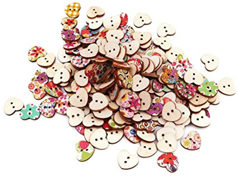 NAMVO 200pcs mehrfarbige Herz geformte hölzerne Knöpfe Nähende Fertigkeit Scrapbooking