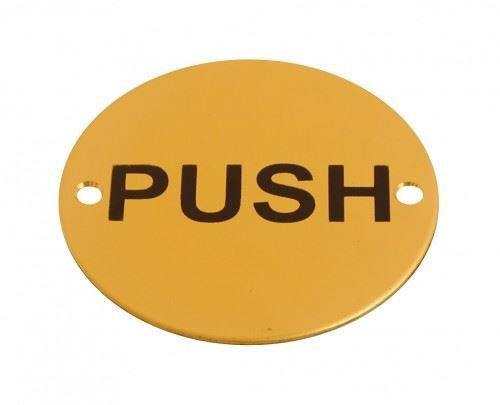 Dzina Push Door Sign 75mm Screen Printed Brass Pack of 3