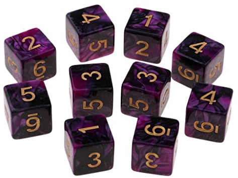 Fenteer 10 STK. 6-seitige D6 Würfel Set, Lila + Schwarz