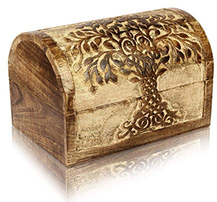 Boîte à bijoux décorative en bois faite à la main avec arbre de vie sculpté - Boîte à bijoux - Boîte à souvenirs - Boîte à bijoux - Boîte à montres - 22,9 x 15,2 cm - Excellente idée de cadeau