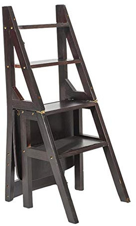 Folding Steps Wooden Ladder Chair Multifunction Foldable Home Library Office 4 Steps Shelving Ladder Black