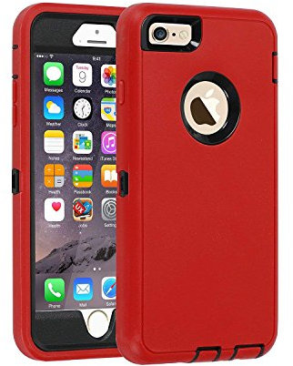 smartelf Case for iPhone 6 Plus/6s Plus Heavy Duty With Built-in Screen Protector Shockproof Dust Drop Proof Protective Cover Hard Shell for Apple iPhone 6+/6s+ 5.5 inch-Red/Black