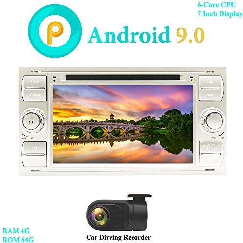 XISEDO Android 9.0 Autoradio 6 Core 7 RAM 4G ROM 64G In-Dash Car Radio Autonavigation mit DVD Player für Focus, C-Max, S-Max,Kuga, Fusion(Silber) (mit DVR)