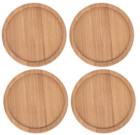 Mishiner 4 Pcs 15cm Ronde Bambou Plante Pot Soucoupe Plateaux pour Intérieur en Plein Air Jardin Bureau Succulente Plante en Pot Fleur Bonsaï