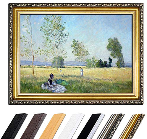 Bild mit Rahmen - Claude Monet Sommer 90x70 cm - Gerahmtes Leinwandbild Alte Meister - Antiker Rahmen Gold Barock, Klassisch