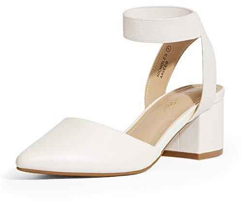 DREAM PAIRS Womens Low Mid Block Heels Mary Jane Ladies Ankle Strap Court Shoes Sandals,Size 5.5,White/Pu,NICHOLES