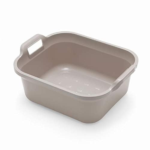 10L Plastic Large Washing Up Bowl Kitchen Basin Sink with Handles (Mushroom)