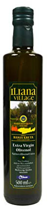 Iliana Village kaltgepresstes Olivenöl - 6x 500ml Flasche - Kreta Chania Kritis extra vergine wenig Säure handgepflückte Oliven kalt mechanisch extrahiert natives Olivenöl erste Pressung