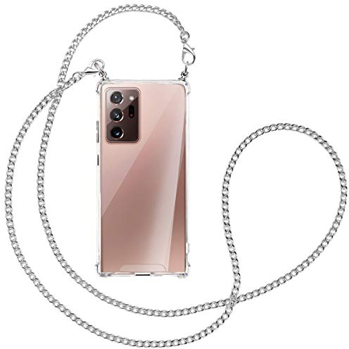 mtb more energy® Handykette kompatibel mit Samsung Galaxy Note 20 Ultra (SM-N985, 6.9'') - Metallkette (Silber) - Befestigung Oben - Smartphone Hülle zum Umhängen - Anti Shock Strong TPU Case
