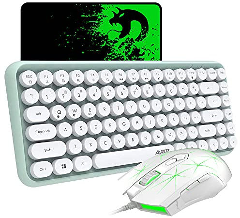 FELiCON Teclado inalámbrico Bluetooth, Mini Compacto de 84 Teclas, Teclado Retro Ligero y silencioso + Mouse con Cable Rainbow Light con 2500 dpi + Alfombrilla de Mouse, para PC, Mac, Tableta (Verde)