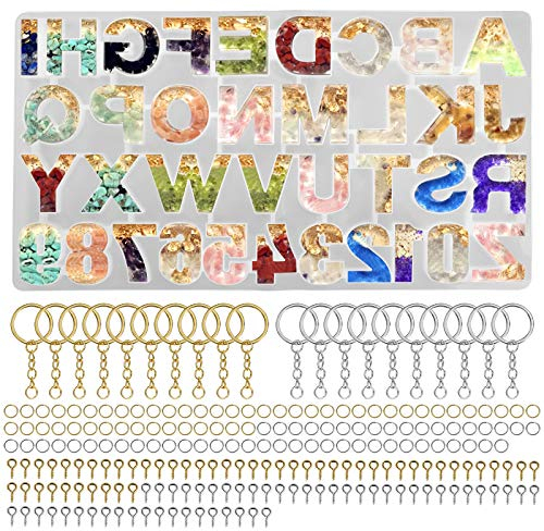 MaoXinTek Moldes Silicona de Resina, 221Pcs Epoxi Mold con Herramientas Conjunto, Alfabeto Números para Joyas Llaveros Colgante Collar Pendiente Pulsera Creativo Bricolaje