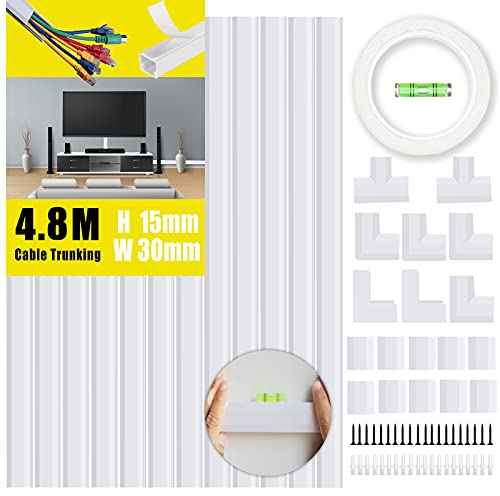 KOOLPUG Cable Tidy, Cable Trunking, Longer Cable Channel, Self Adhesive Wire Trunking Kit, Wire Tidy for Wall, White Trunking for TV Cables, Perfect Cable Management Trunking for Under Desk Office