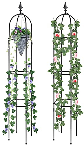 Traliccio da Giardino Alto 176 cm per Piante Ram picanti Obelisco Torre Supporto Arrampicata Metallo Antiruggine Vaso Supporto 2 pezzi