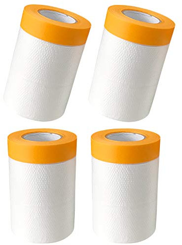 THSIREE 4 Pack Dust Sheets Roll, Plastic Masking Film Rolls Drape Masking Film with Self-Adhesive Tape Dust-Proof Waterproof Carpet Floor Protector for Painting Bed Furniture Covering (0.55 * 20m)