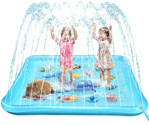 Growsland Splash Pad for Toddlers, Outdoor Sprinkler for Kids, 67 Summer Water Toys Inflatable Wading Baby Pool Fun Gifts for 3 4 5 6 7 8 9 Years Old Boy Girl Backyard Garden Outdoor Games