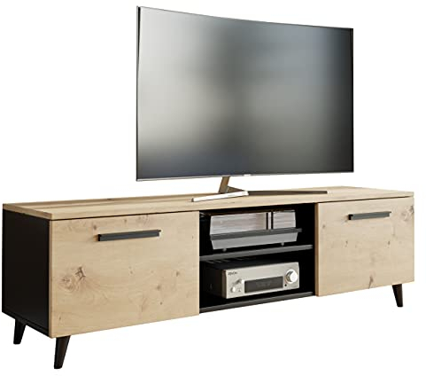 MATKAM Bergen TV Lowboard skandinavisch TV Unterteil Fernsehtisch, H47 x B150 x T40 cm (Artisan Eiche-Schwarz)
