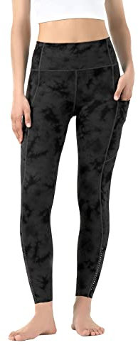 Leovqn Damen Sport Leggings Hohe Taille Reflektierend Kordelzug Yoga Hosen mit Taschen für Blickdichte Sports Laufen Joggen Training Hosen-Grau Schwarz-XS