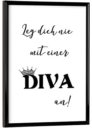 artboxONE Poster mit schwarzem Rahmen 18x13 cm Typografie Diva Spruch - Bild Diva Drag königin