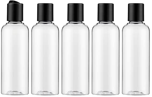 100ml Leere Reiseflasche, Auslaufsicherer Behälter, Nachfüllbar Flaschen Mit Etikett für Shampoo, Lotion, Kosmetik (5 Stück, Transparent)