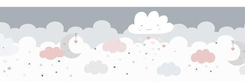 Profhome Kids Wallpaper Border 403743-GU self-Adhesive Border Grey Pink White 0.155 m x 5.00 m / 0.775 sqm