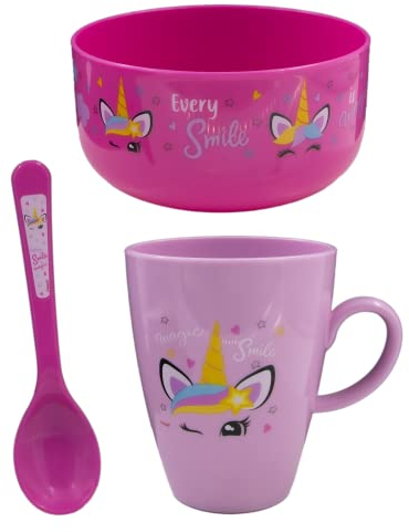 SMART Unicorn Smile Set colazione 3 pezzi per bambini, con Tazza, Scodella e Cucchiaio, Set Stoviglie per bambini con Disegno del mondo dei Pirati