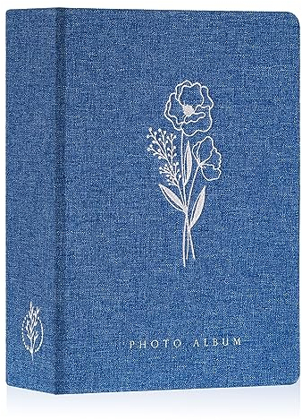 Lanpn Fotoalbum 13x18 200 Bilder, Klein Leinen Einstecken Einsteckalbum für Hochformat Fotos Bilder Blau