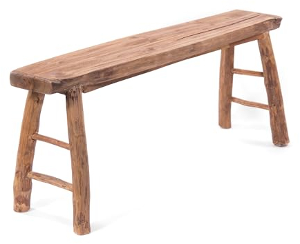 DESIGN DELIGHTS HOLZBANK Malu 120 | Teakholz, 120x45 cm, mit Streben | Treibholz Sitzbank, Baumkante Flurbank, Natur Holz Bettbank, Wurzel Küchenbank