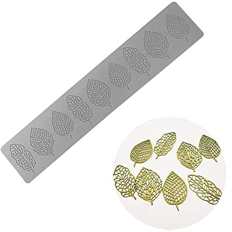 3D Hohlblatt Fondant Spitze Form Multi Blätter Blume Süßigkeiten Form Schokolade Zucker Handwerk Kuchen Dekoration Cupcake Top (J Leaf_39,6 x 7,9 x 0,3 cm)