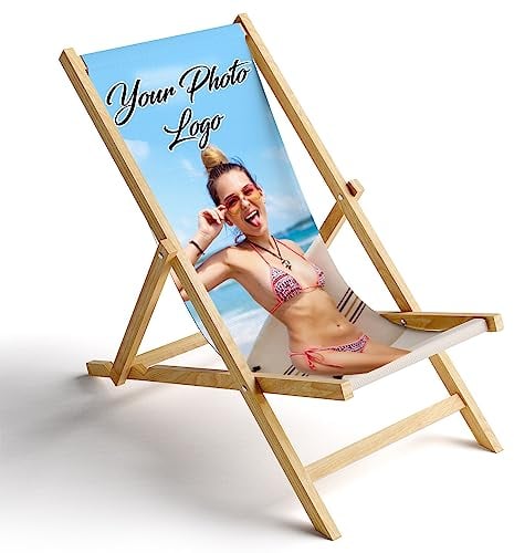Ferocity Holz-Liegestuhl Klappbar Klappliegestuhl Sonnenliege Strandstuhl Wechselbezug Motiv Your Photo Text [119]