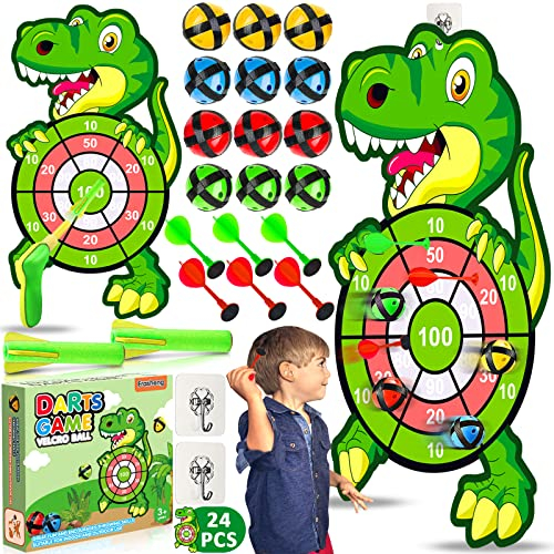 Frasheng 77 cm Kinder Klett Dartscheibe, Dinosaurier Spielzeug für 3-9, Dartscheibe Kinder, Wurfspiel für Kinder mit 12 Klebrigen Bällen, Drinnen und Draußen Hängendes Dart Wurfspiel Sets für Kinder