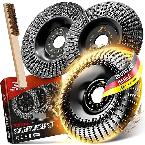 Adlerfokus Holz Schleifscheibe 125mm Set Winkelschleifer [EXTRA SCHARF] Flexscheibe für Holz - Wurzelfräse - Lackfräse - Baumstumpffräse - Raspelscheibe - Schleifen mit einer Flex Schleifscheibe