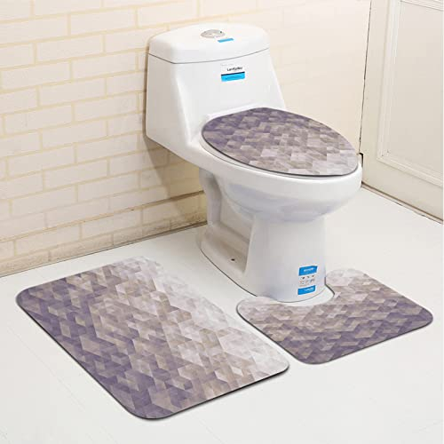 3 teiliges rutschfest Badematten Set,Geometrischer Farbverlauf Farbwechsel Digitale Textur Mosaik Dreieck Pixel G,U-FöRmige Duschvorleger super weich, schnell trocknend WC-Garnitur rutschfest Teppich