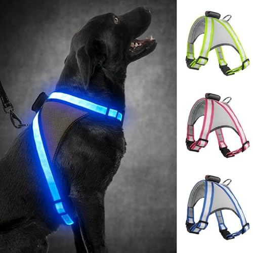 Visinite LED-Hundegeschirr mit Licht, wiederaufladbar, leuchtende Hundeweste, 2 Beleuchtungsmodi, verstellbares beleuchtetes Geschirr für sichere Nachtspaziergänge