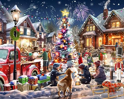 Vermont Christmas Company Snowman Contest Jigsaw Puzzle 1000 Piece - Large Piece Christmas Puzzle - Interlocking & Randomly Shaped Pieces - 30 x 24