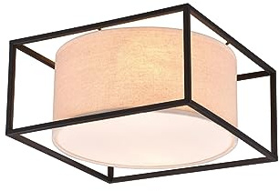 Deckenleuchte Metall Schwarz Lampenschirm Stoff Beige, 30cm |