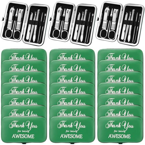 Therwen 24 Sets Manicure Set Bulk Nail Clippers Grooming Nail Kit 8 in 1 Stainless Steel Professional Pedicure Kit Pedicure Tools with Travel Case Gifts for Men Women Personal Nail(Green)