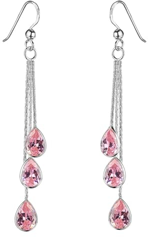 Materia Damen Ohrringe Silber 925 hängend Zirkonia Tropfenform SO-277-Rosa