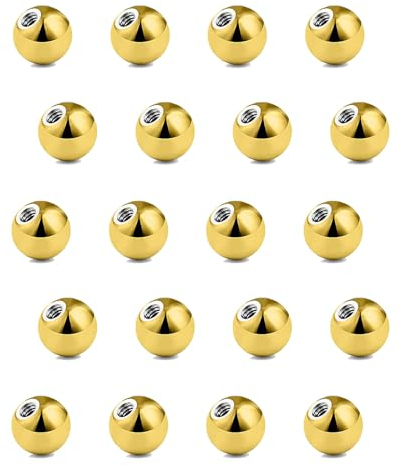 Besyvvin 20er Piercing Kugel 1,2mm Chirurgenstahl 3mm Gold Ersatzkugeln Schraubkugeln für Piercing Lippe Septum Nase Augenbrauen