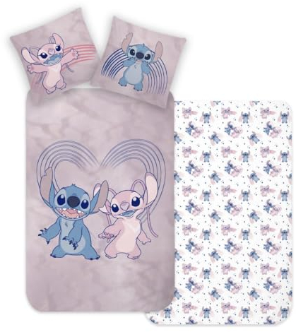 Stitch Bettwäsche Bettbezug 135x200 80x80 Biber Baumwolle · Kinderbettwäsche Teenagerbettwäsche Valentinstag Love Stitch & Lilo Biber Geschenk · 2 teilig (Flanell)