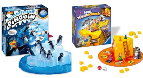 Ravensburger 21325 - Plitsch Platsch Pinguin & Kinderspiele 24562 - Max Mäuseschreck - Würfelspiel für 2 bis 4 Spieler, Kinderspiel ab 4 Jahren