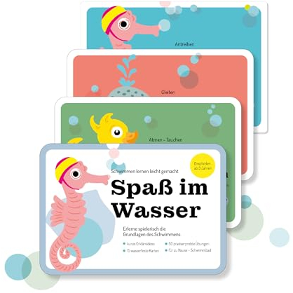 Kinder Schwimmen beibringen - mit wasserfesten Karten Kinder Schwimmen Lernen - Spass im Wasser - 15er Set: Seepferdchen - ohne Tattoos