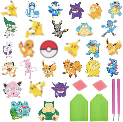 GOACRS Diamond Painting Kinder Sticker Set, 28 Stück 5D Diamant Mosaik Aufkleber, Cartoon Anime Mini Diamantmalerei Bilder, DIY Mosaikherstellung Basteln Kit für Jungen Mädchen Anfänger Geschenke