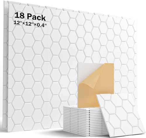 Acoustic Panels Self-Adhesive, Soundsbay 18 Pack Sound Proofing Panels High Density Honeycomb Sound Absorbing Panels for Wall, Recording Studios, Home Office 30x30x0.9cm