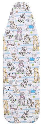 SHERWOOD Ironing Board Cover 124 x 38cm 100% Cotton Cover with Thick Felt Resists Scorching and Staining Adjustable Size Iron Board Cover (Dogs,124 x 38cm)