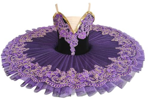 Xytraiihw 2024 Tutú De Ballet Profesional para Niña Púrpura, Traje De Baile De Ballet para Mujeres Adultas Y Niños Vestido De Fiesta De Bailarina con Tutú De Panqueque,Púrpura,170