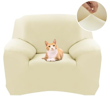 Deconovo Elasticised Sofa Cover 1 Sitzer mit Armlehnen, Anti-Rutsch und Fleck resistent Sofadecke, Kratzfest Universal Cat Soft Fabric, Beige